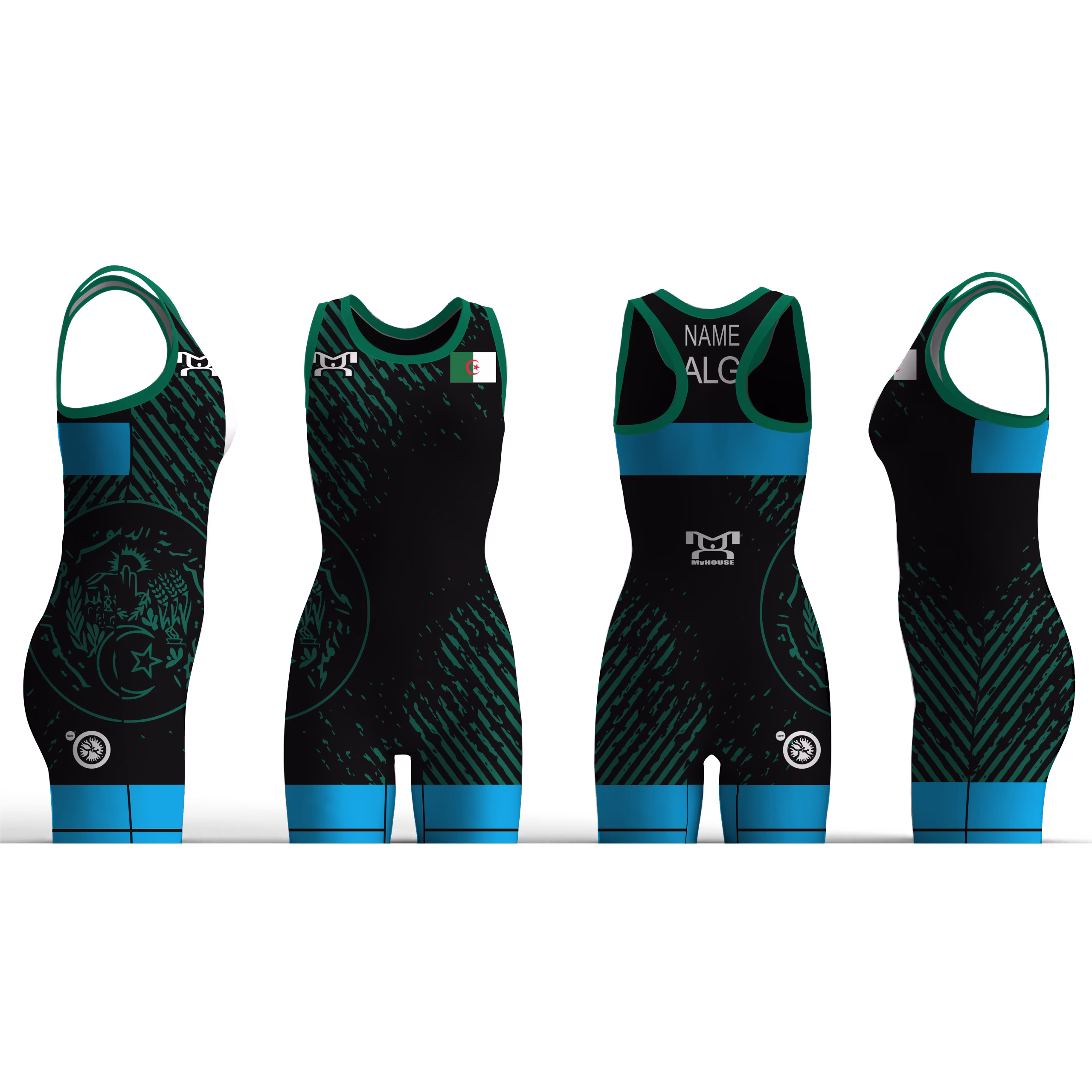 Algeria UWW 2024 Women's Blue Freestyle Singlet(PRE ORDER)