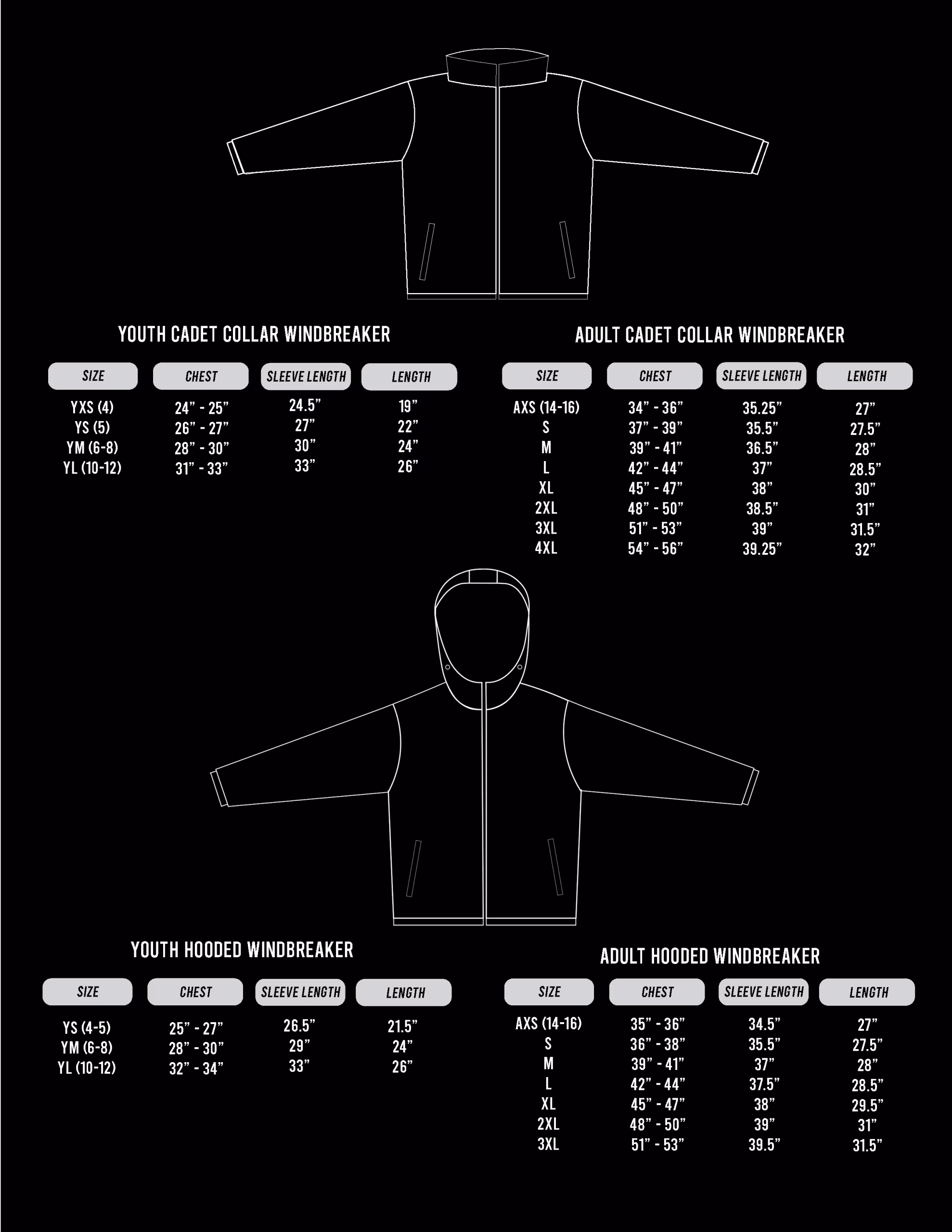 windbreaker size chart 2026