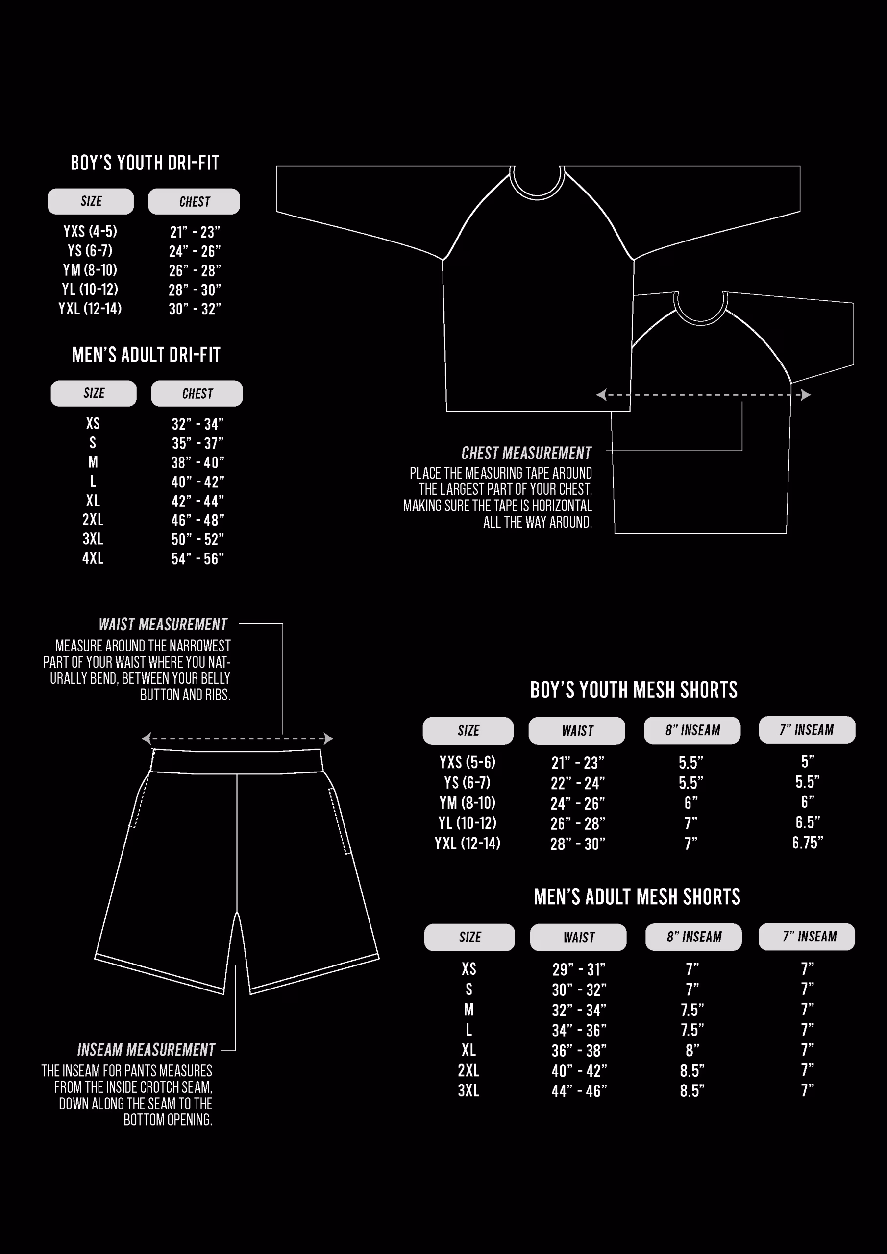 MyHOUSE 2026 DRI-FIT MENS charts