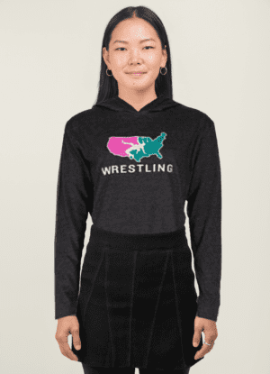 USA Pink and Teal Women's Wrestling on Hooded Long Sleeve t-shirt  (UNISEX)