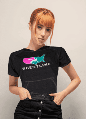 Women's Country Pink and Teal Wrestling on Hooded short sleeve w/ pocket (UNISEX)