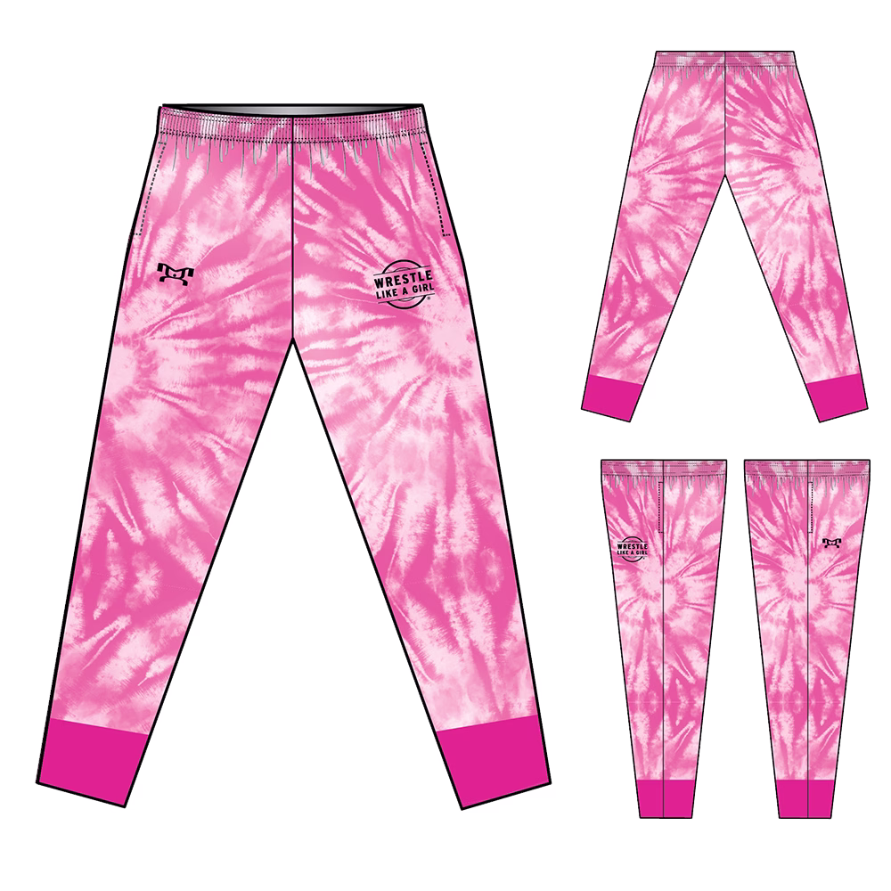 Wrestle Like A Girl Pink Tiedye Sublimated Tapered Pants W/ Zipper(UNISEX)