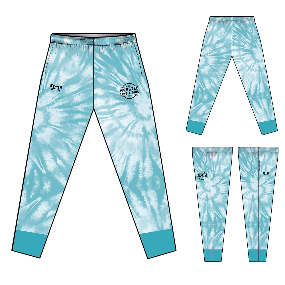 Wrestle Like A Girl Blue Tiedye Sublimated Tapered Pants W/ Zipper(UNISEX)