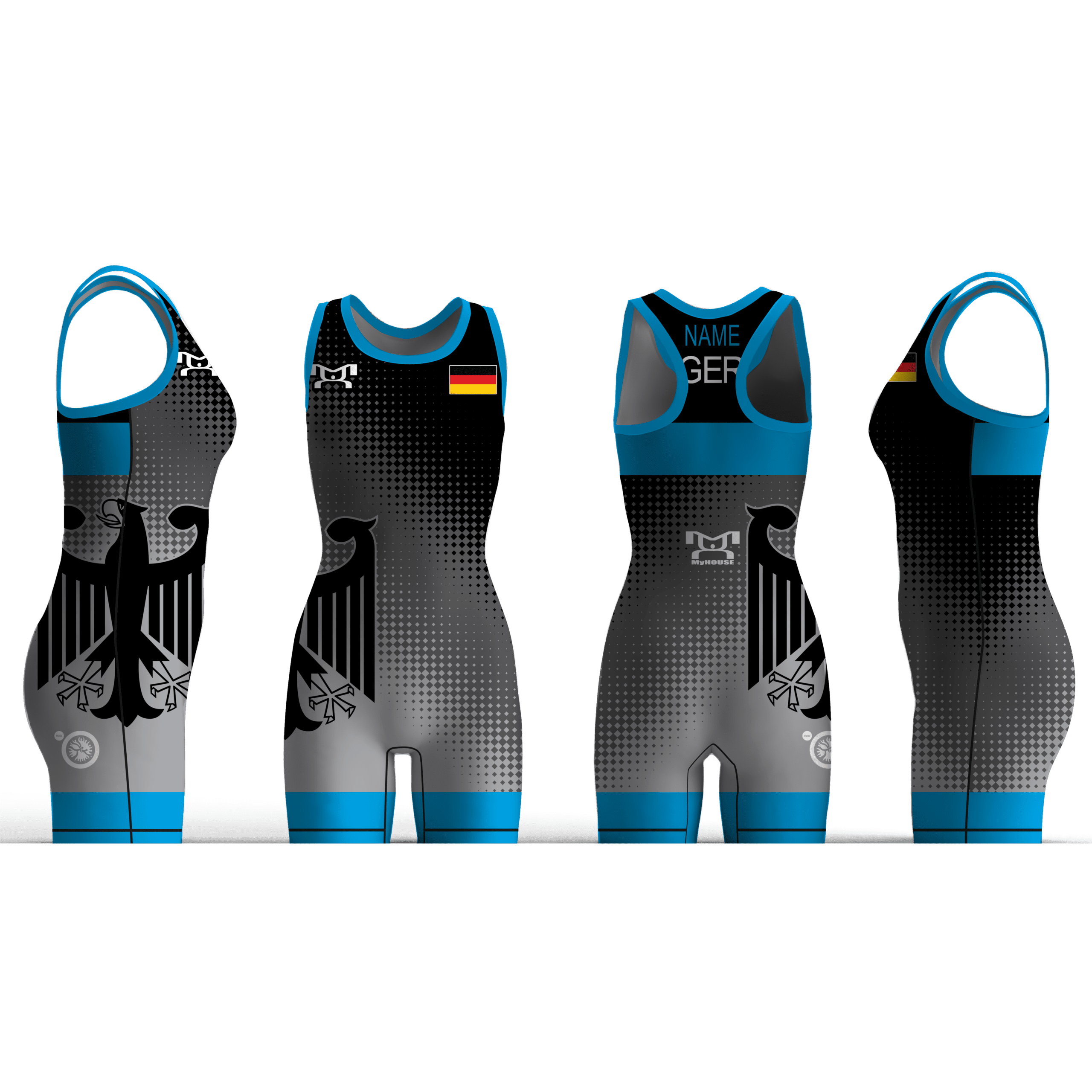 Germany UWW 2024 Women's Blue Freestyle Singlet(PRE ORDER)