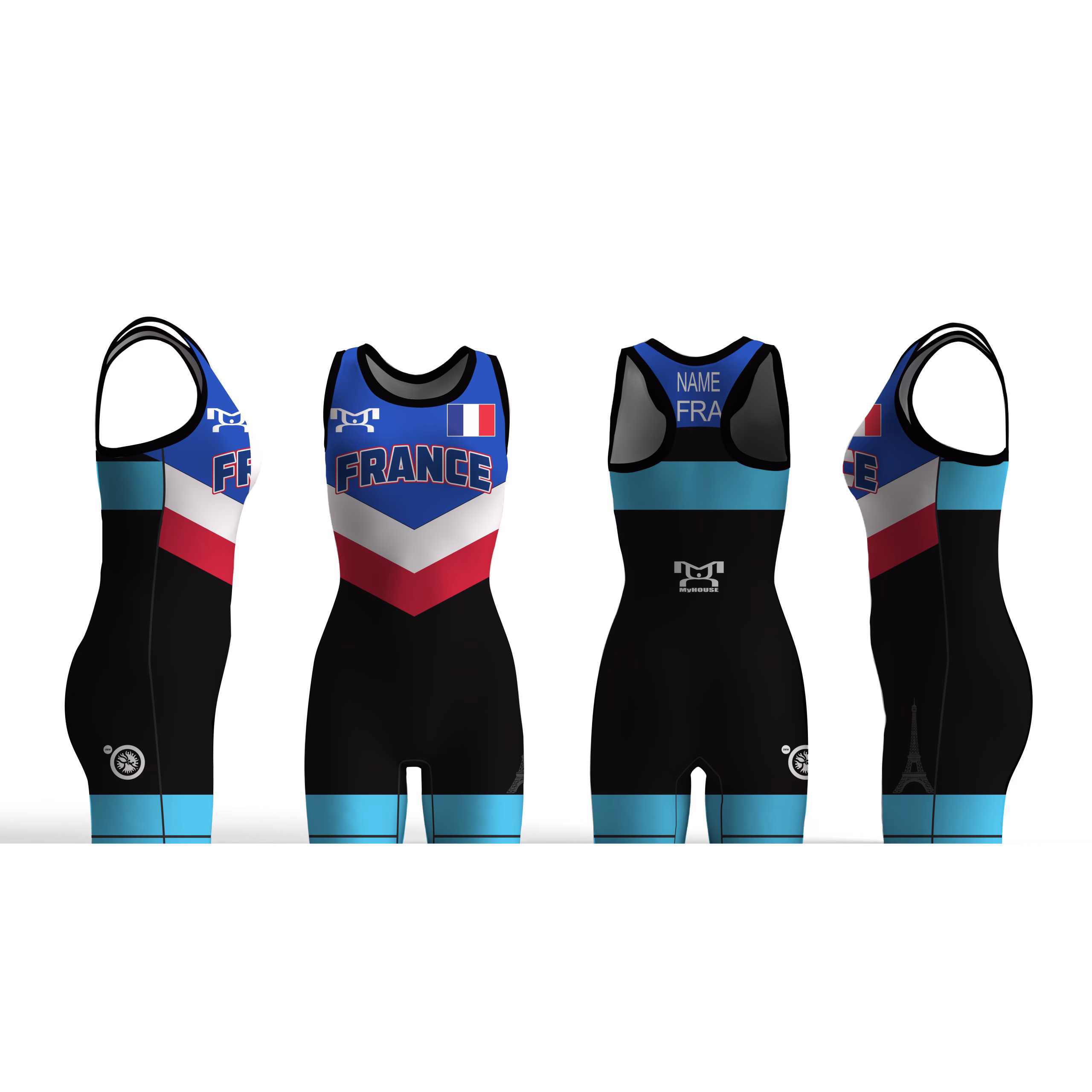 France UWW 2024 Women's Blue Freestyle Singlet(PRE ORDER)