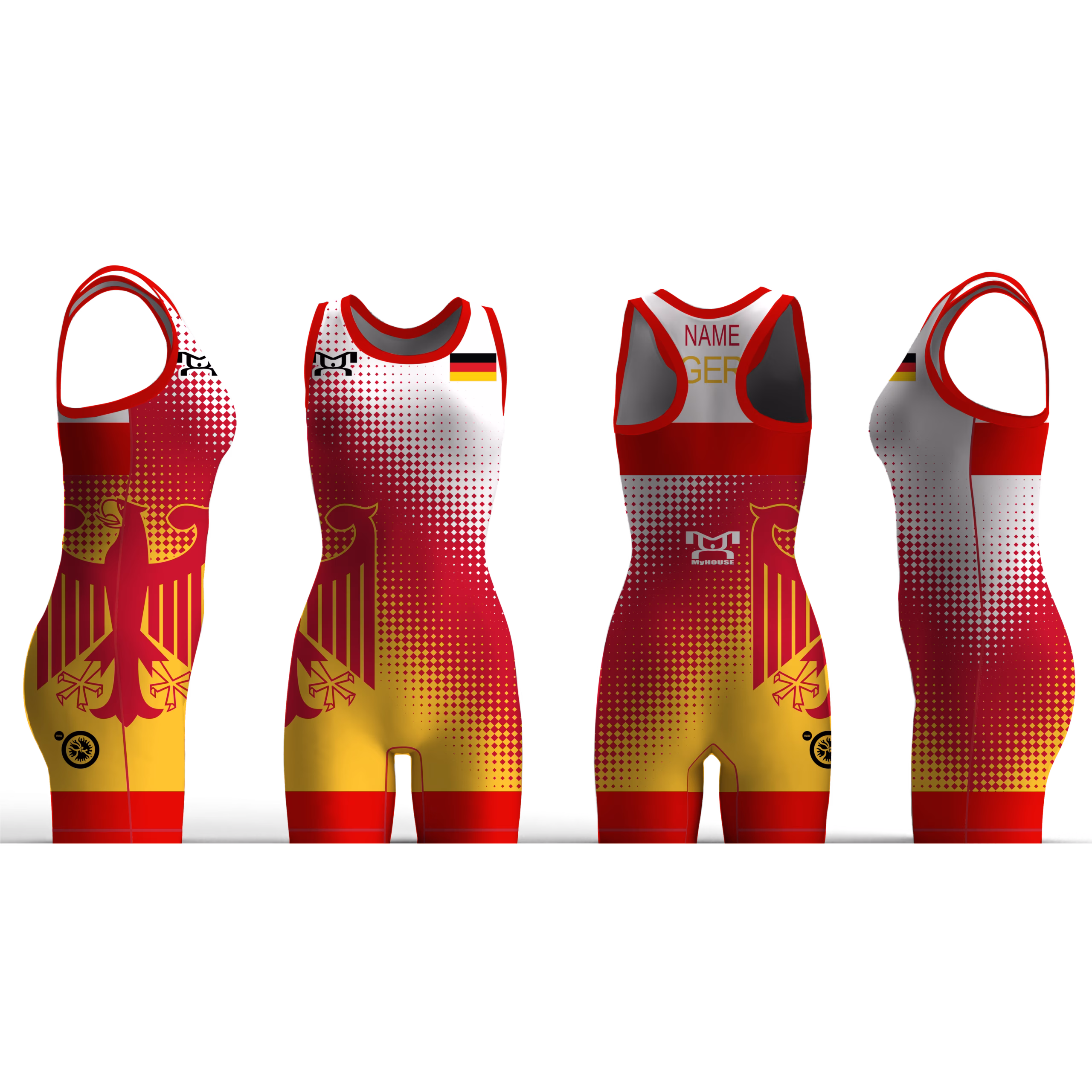 Germany UWW 2024 Women's Red Freestyle Singlet(PRE ORDER)
