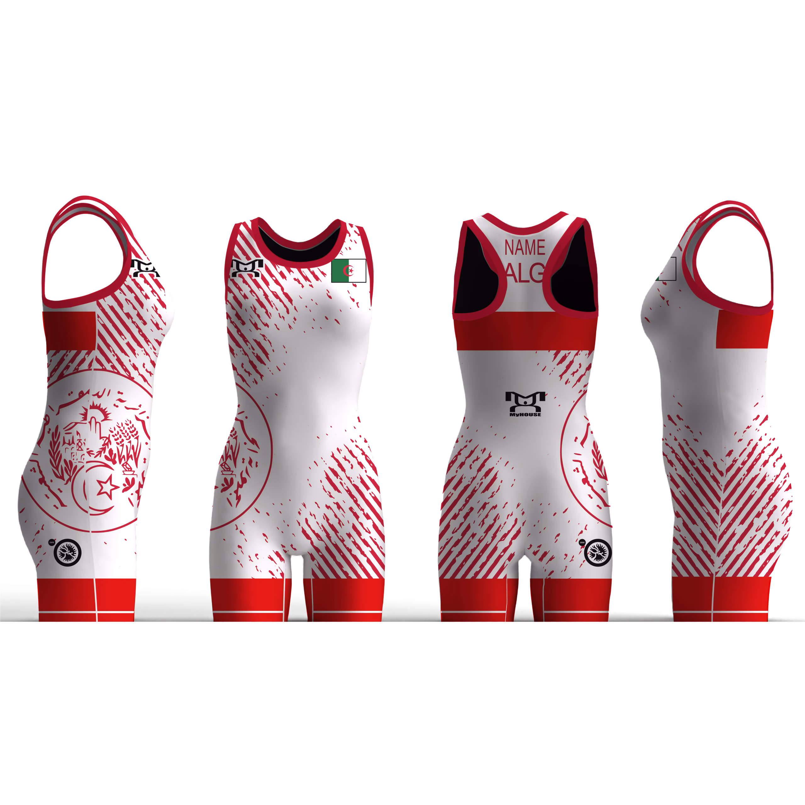 Algeria UWW 2024 Women's Red Freestyle Singlet(PRE ORDER)