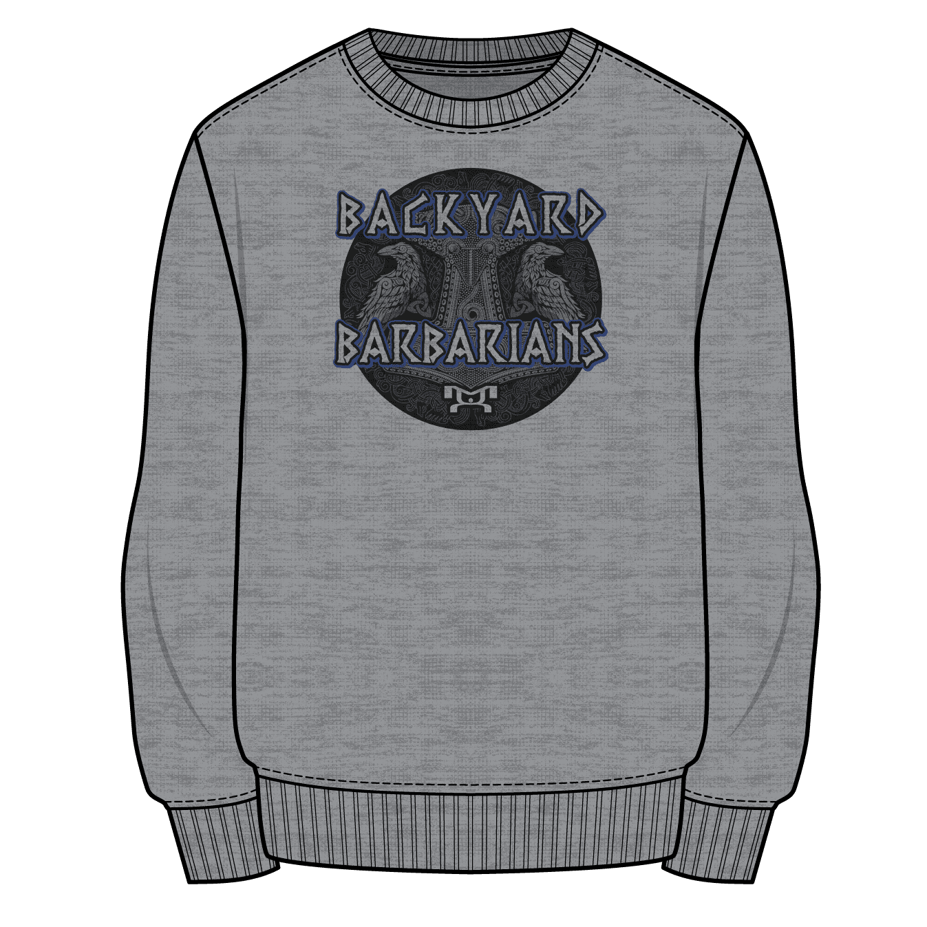 Backyard Barbarians Custom Sublimated Decal Grey Crewneck