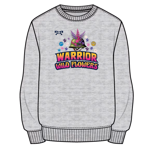 Warrior Wrestling PA-Wildflowers Girls 2026 Psychadelic Duals Custom Sublimated Decal Grey Crewneck