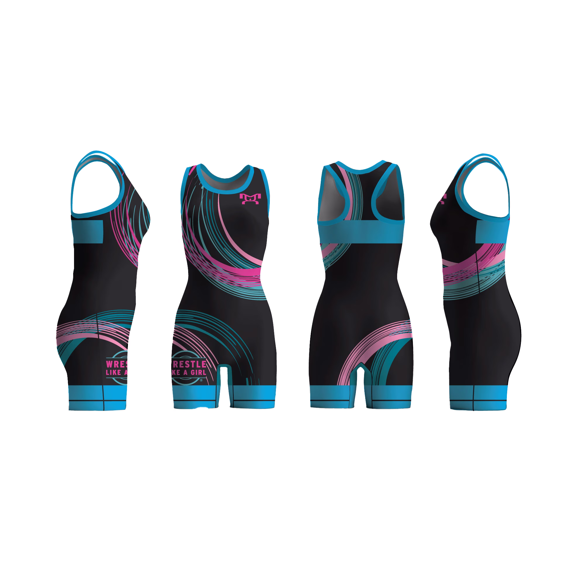 WRESTLE LIKE A GIRL blue Freestyle Swirl Women's Custom Singlet