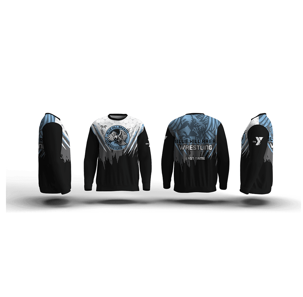 Blue Hill Area Wrestling BLACK & WHITE Elite Sublimated Crewneck