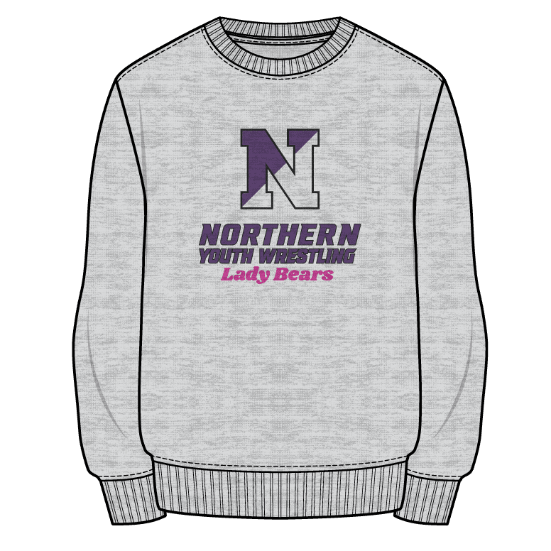 Northern York Youth Wrestling Lady Bears Custom Sublimated Decal Grey Crewneck