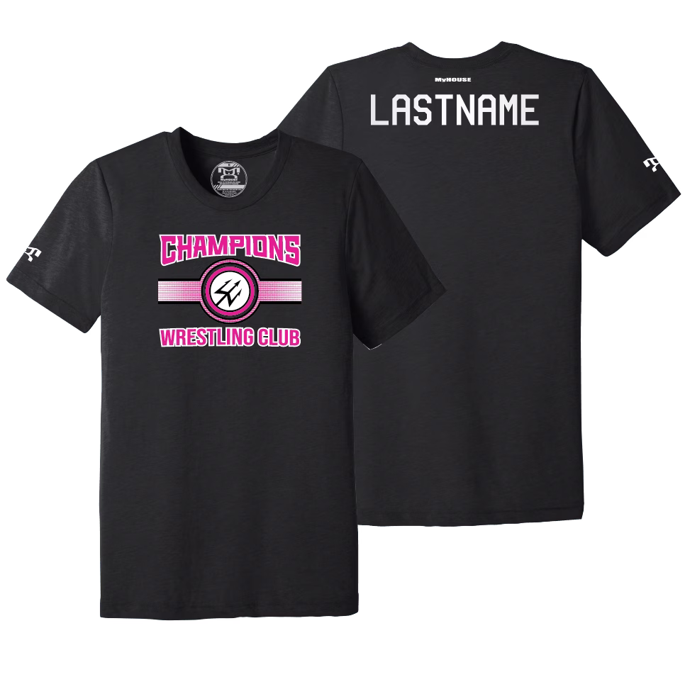 2025 Girls Champion Wrestling Club Black Custom Heat Press Short Sleeve T-Shirt