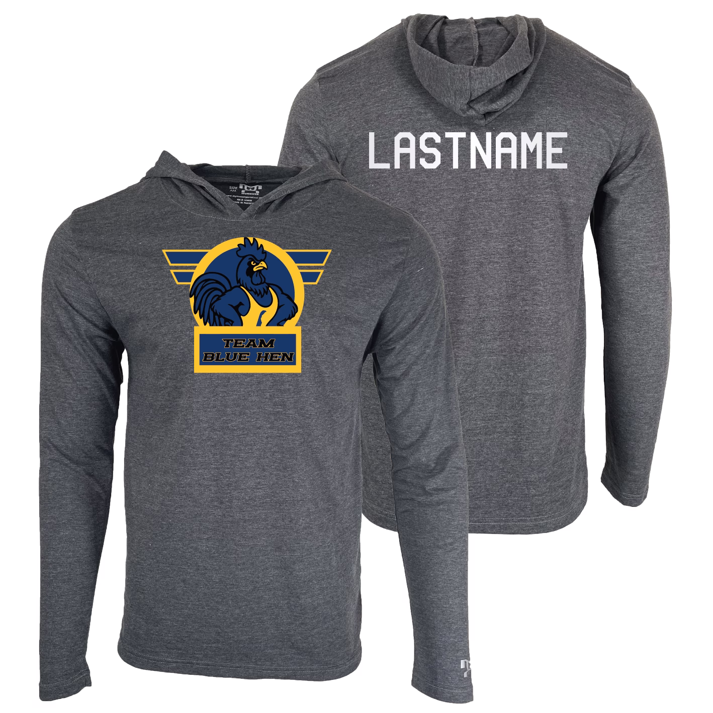 Team Blue Hen Custom Heat Press Long Sleeve Hoodie T-Shirt