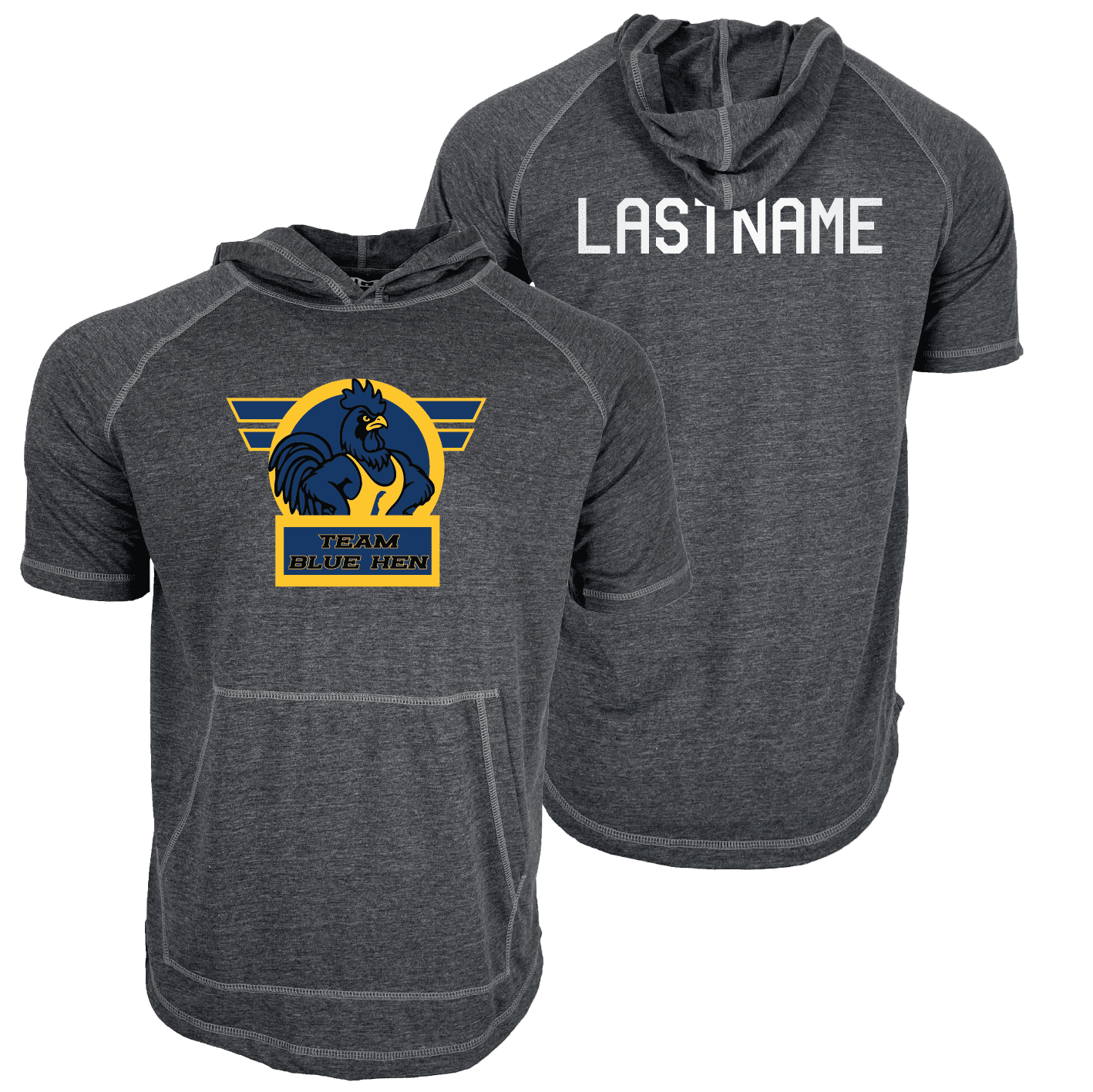 Team Blue Hen Custom Heat Press Short Sleeve Hoodie T-Shirt