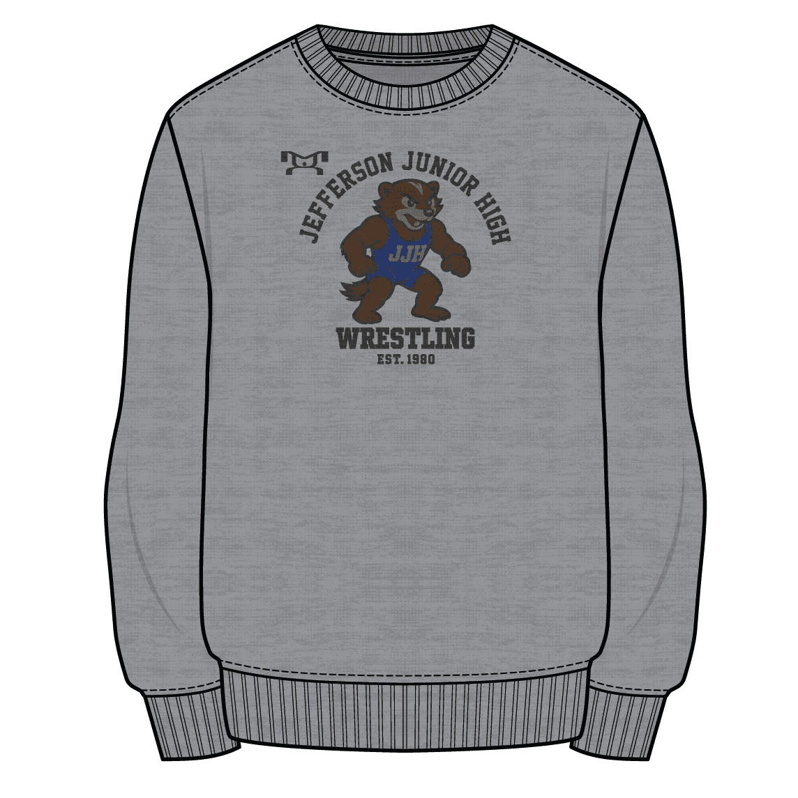 JEFFERSON JH IL 65017 Custom Sublimated Decal Grey Crewneck