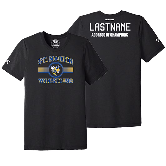 St Martin Wrestling Black Address Of Champions Heat Press T Shirt