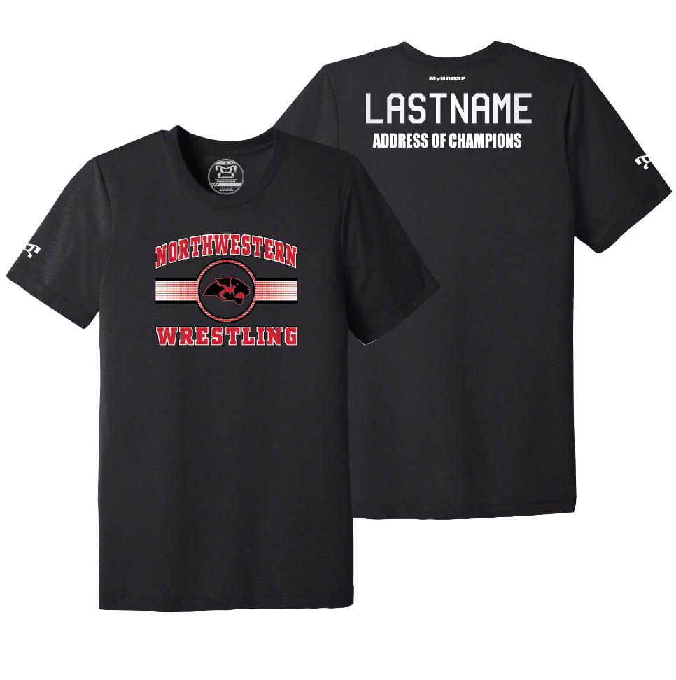 Northwestern Wildcats Youth Wrestling Black Address Of Champions Heat Press T Shirt