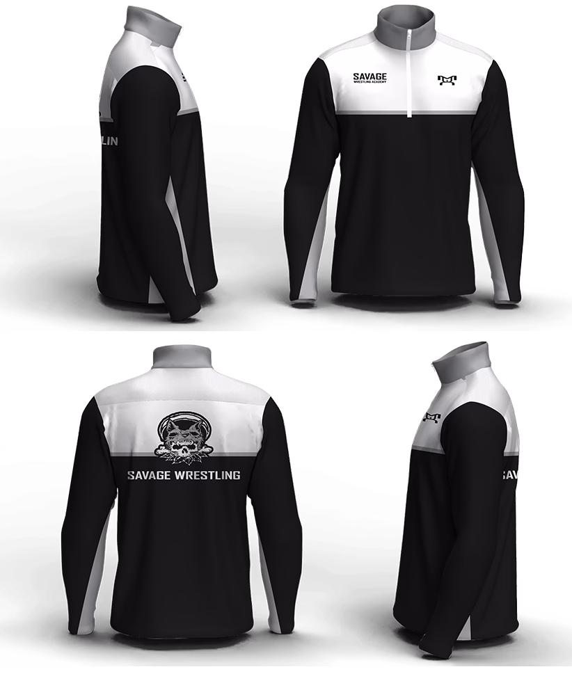 Savage Wrestling Club white Men's Mid-Weight Custom Quarter Zip