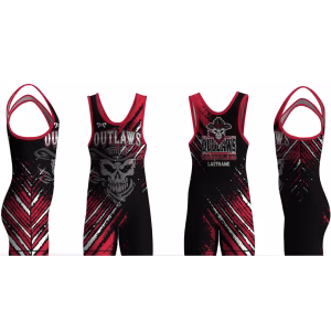 Outlaws Wrestling Club Men's Black red White Stripe 2026 Singlet