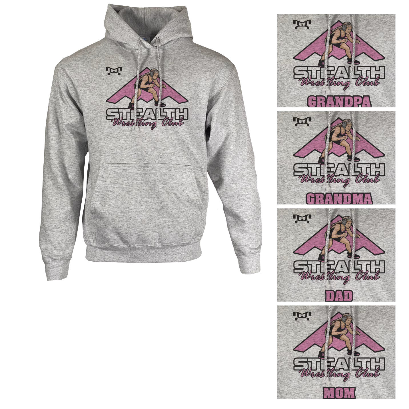 Stealth Wrestling Club PINK Custom Sublimated Decal Grey Hoodie