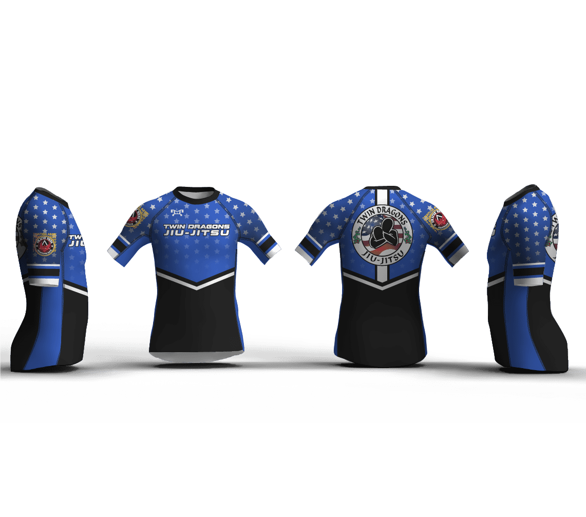 Twin Dragons Blue with Stars Men's Compression Short Sleeve Shirt