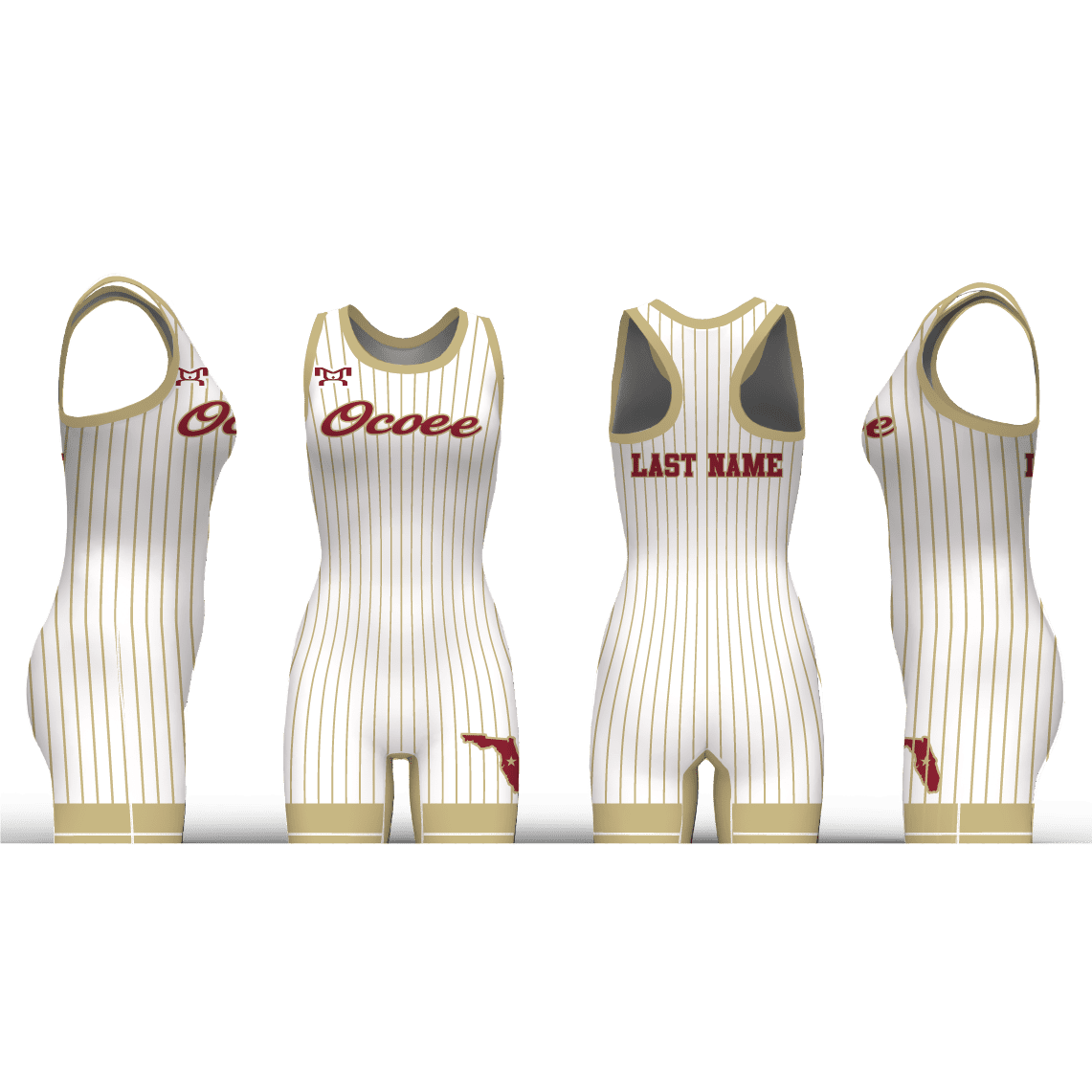 Ocoee Wrestling Cardinal and WHite pinstripe Women's Racerback Singlet