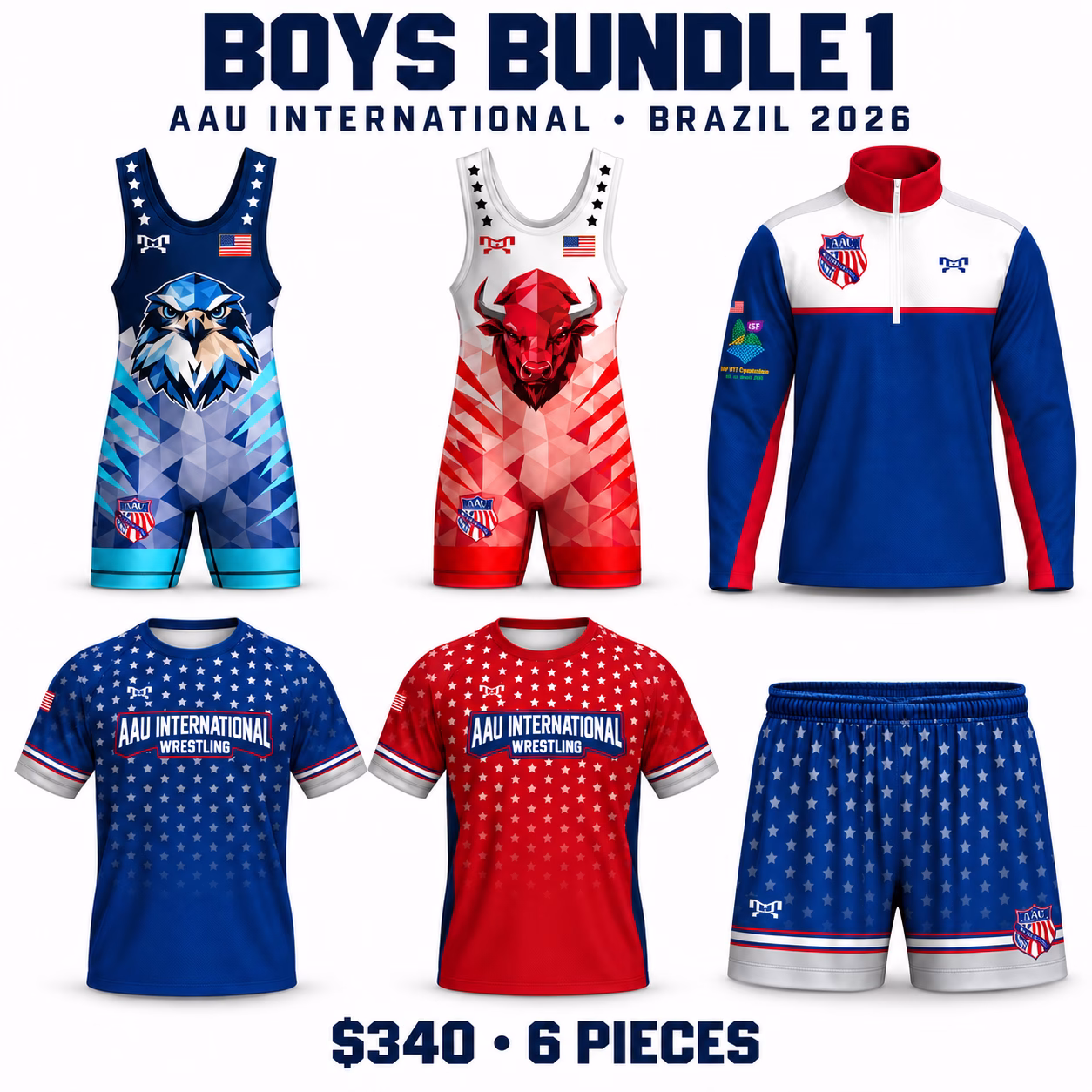 AAU International Boys Bundle 1 — six-piece Brazil 2026 apparel bundle