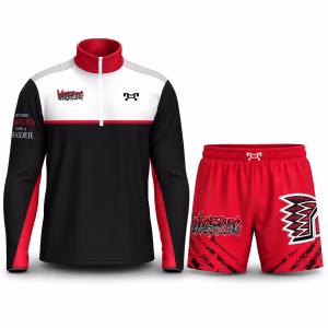 Waynesburg Central Wrestling black midweight quarter zip and red fight shorts bundle