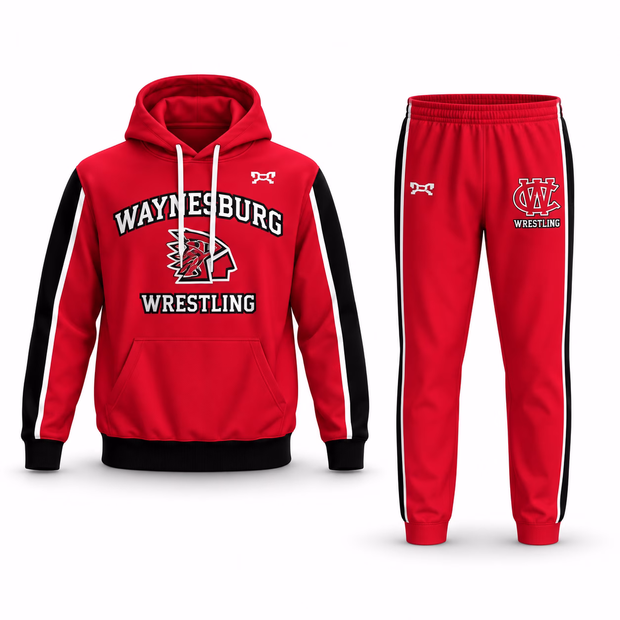 Waynesburg Central Wrestling red sublimated hoodie and red tapered pants bundle
