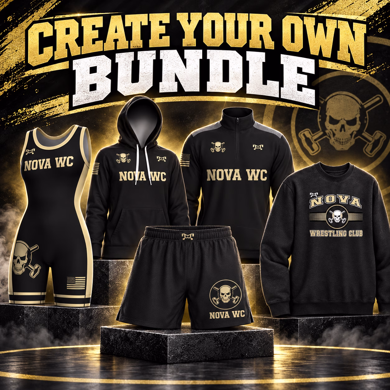 Create Your Own Bundle collage of Nova Wrestling Club merchandise
