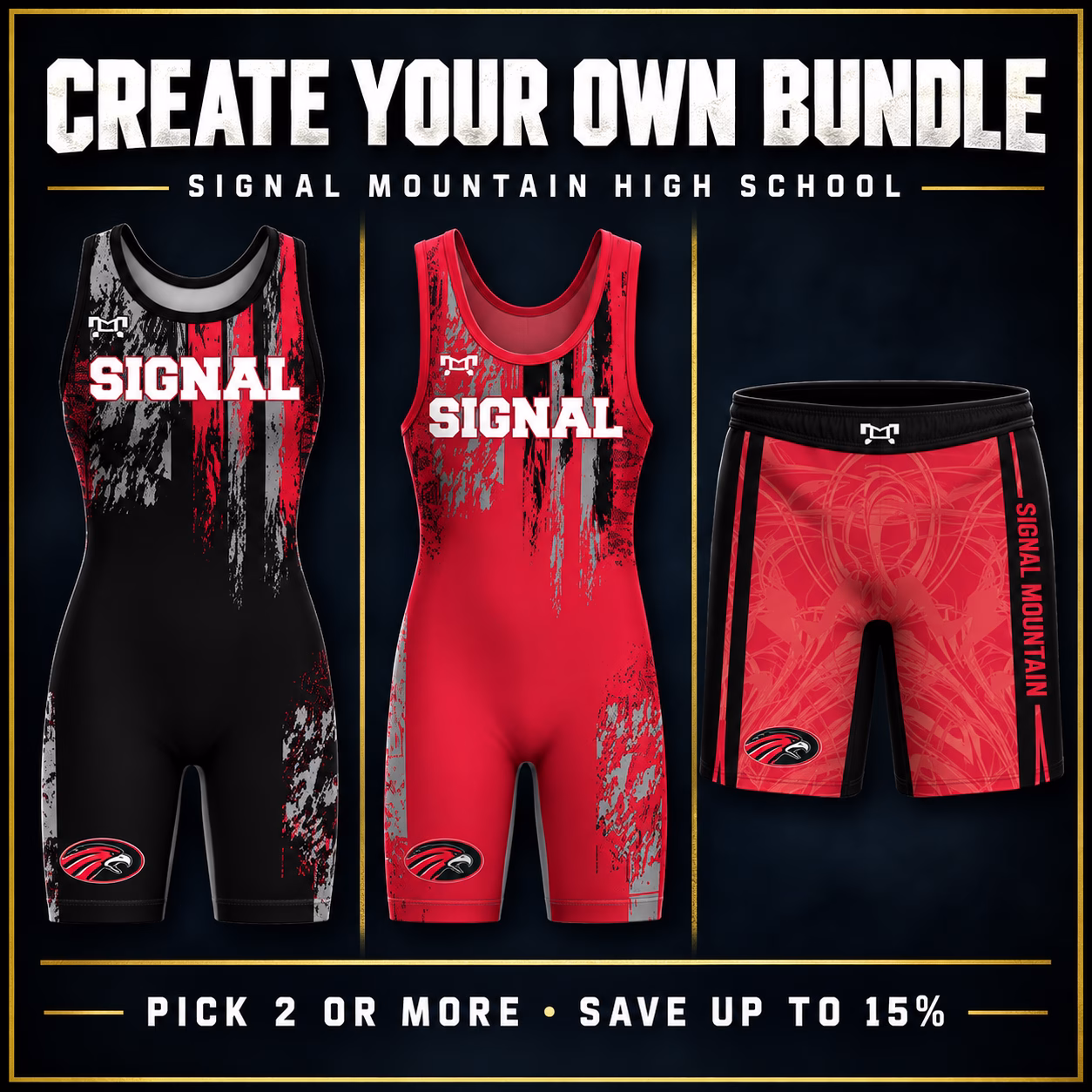 Signal Mountain High School Create Your Own Bundle featuring team singlets and fight shorts