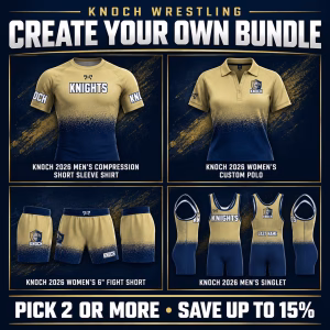 Knoch Wrestling Create Your Own Bundle collage featuring Knoch shirts, polo, shorts, and singlet